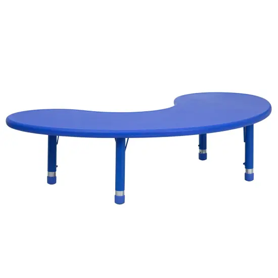Emma and Oliver 35"W x 65"L Half-Moon Plastic Height Adjustable Activity Table Blue {2}