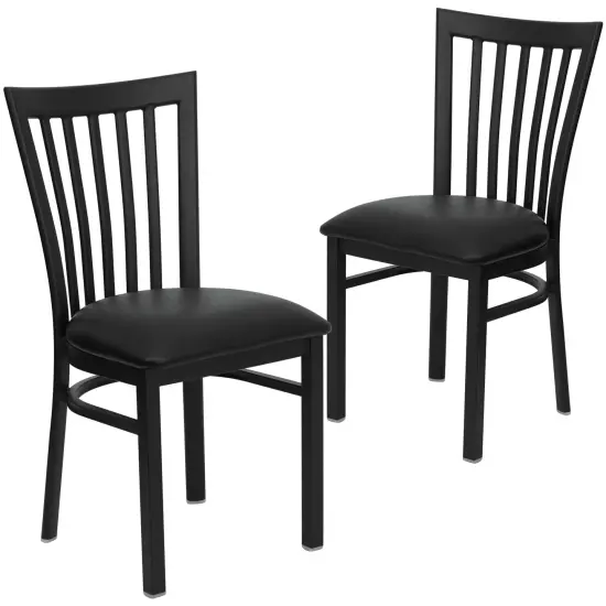 Emma and Oliver 2 Pack School House Back Metal Restaurant Chair Walnut/BlackMetal {6}