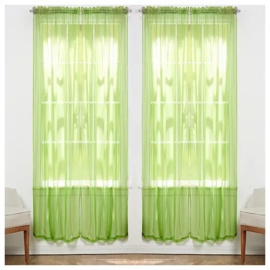 J&V TEXTILES 4-Pack Value: Solid Sheer Window Curtain Panels Lime Green {1}