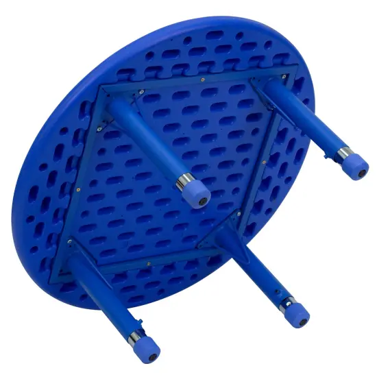 Emma and Oliver 33" Round Plastic Height Adjustable Activity Table Blue {3}