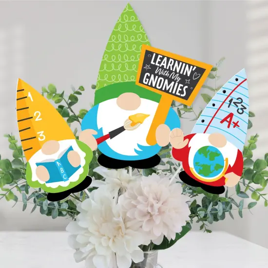 Big Dot of Happiness School Gnomes - Teacher and Classroom Decorations Centerpiece Sticks - Table Toppers - Set of 15 {1}