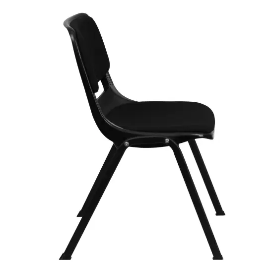 Emma and Oliver 880 lb. Capacity Padded Ergonomic Shell Stack Chair with Metal Frame Black {6}