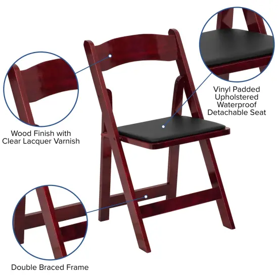Emma and Oliver 4 Pack Wood Folding Chair with Vinyl Padded Seat Mahogany {2}