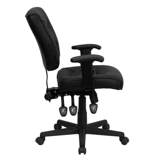 Emma and Oliver Mid-Back Leather Multifunction Swivel Ergonomic Task Office Chair with Adjustable Arms Black {3}