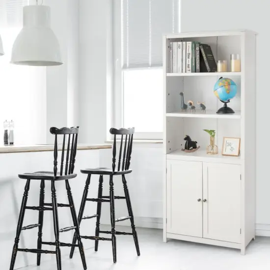 Bookcase Shelving Storage Wooden Standing Cabinet Unit Display with Doors White {6}
