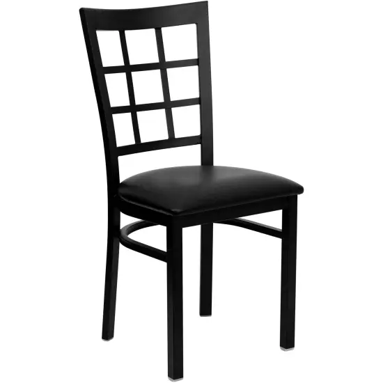 Emma and Oliver Window Back Metal Restaurant Dining Chair BlackVYL/BlackMetal {1}