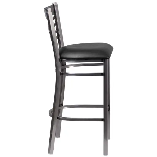 Emma and Oliver Clear Coated "X" Back Metal Restaurant Dining Barstool BlackVYL/ClearCoated {5}