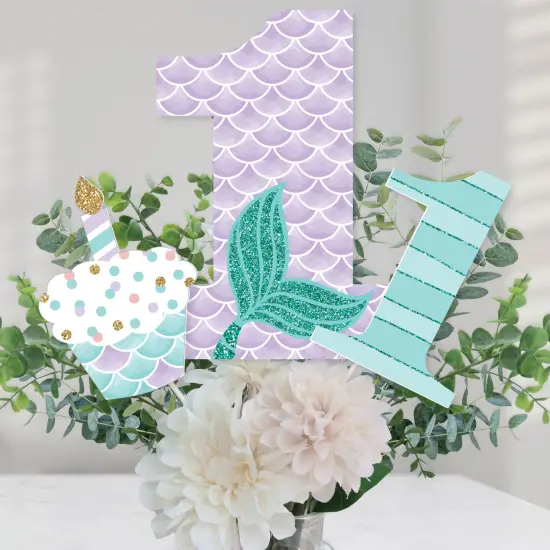 Big Dot of Happiness 1st Birthday Let's Be Mermaids - First Birthday Party Centerpiece Sticks - Table Toppers - Set of 15 {1}