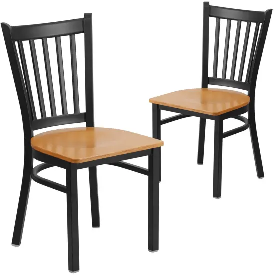 Emma and Oliver 2 Pack Vertical Back Metal Restaurant Chair Natural/BlackMetal {1}