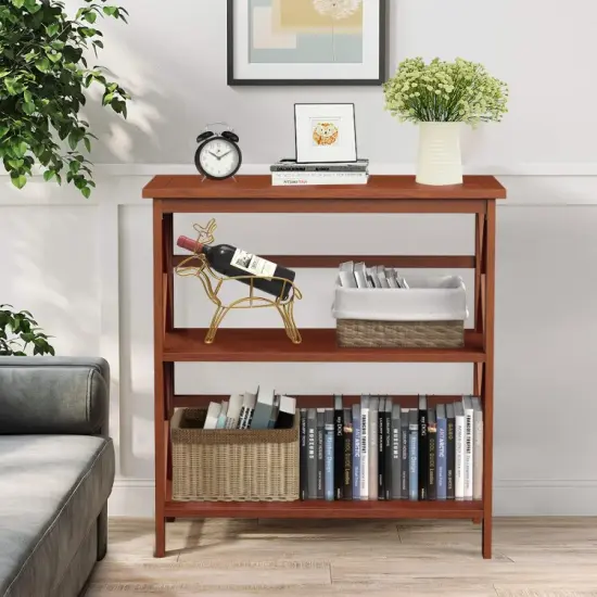3-Tier Multi-Functional Storage Shelf Units Wooden Open Bookcase and Bookshelf Natural {6}