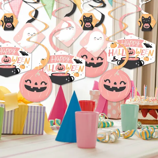 Big Dot of Happiness Pastel Halloween - Pink Pumpkin Party Hanging Decor - Party Decoration Swirls - Set of 40 {3}