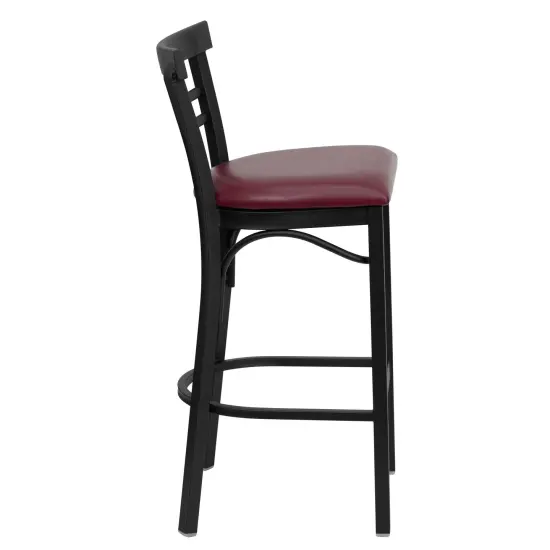 Emma and Oliver 2 Pack Two-Slat Ladder Back Metal Restaurant Barstool Mahogany/BlackMetal {9}