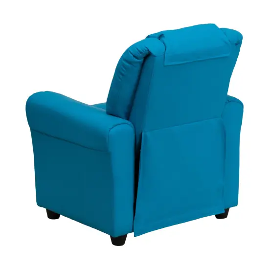 Emma and Oliver Contemporary Kids Recliner with Cup Holder and Headrest Turquoise Vinyl {3}