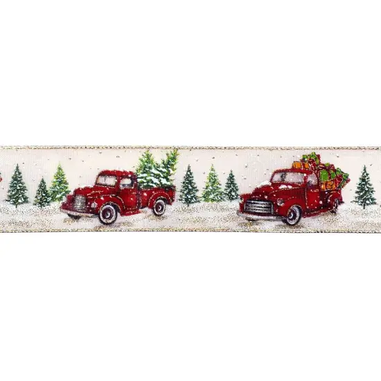 Designer's Shop Holiday Gift and Tree Truck wired edge ribbon WR 63-5136, 2.5" x 10 yards {2}