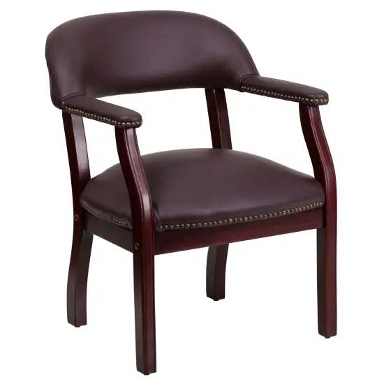 Emma and Oliver Conference Chair with Accent Nail Trim Burgundy LeatherSoft {1}