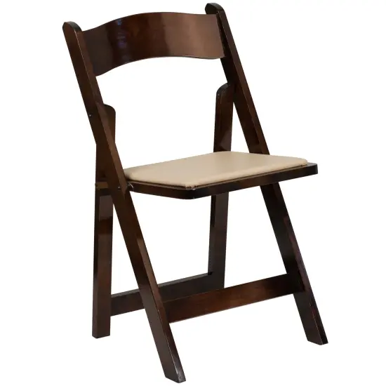 Emma and Oliver 4 Pack Wood Folding Chair with Vinyl Padded Seat Fruitwood {5}