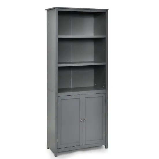Bookcase Shelving Storage Wooden Standing Cabinet Unit Display with Doors Grey {8}