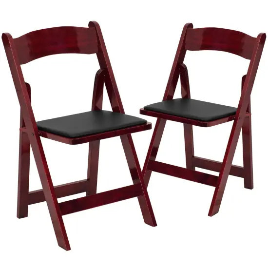 Emma and Oliver 2 Pack Wedding Party Event Wood Folding Chair with Vinyl Padded Seat Mahogany {1}