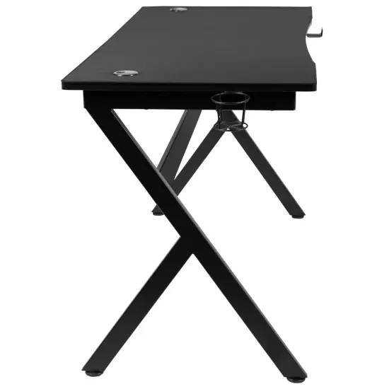 Emma and Oliver 55" Computer Gaming Desk - Headphone Holder - Cable Management - Mouse Pad Black {5}