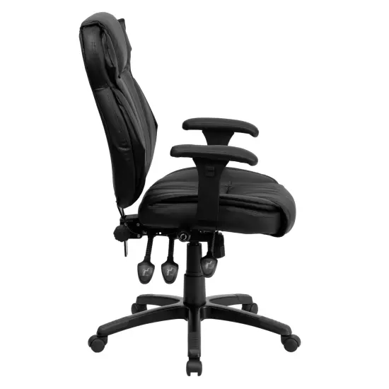 Emma and Oliver High Back Leather Multifunction Executive Swivel Ergonomic Office Chair with Lumbar Support Knob with Arms Black {5}