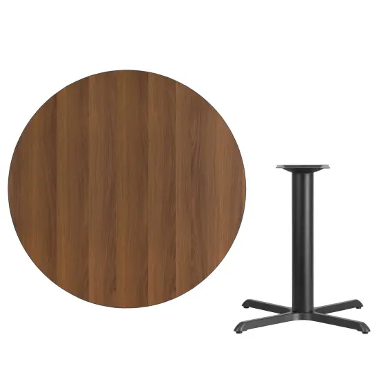 Emma and Oliver 42" Round Laminate Table Top with 33"x33" Table Height Base Walnut {3}