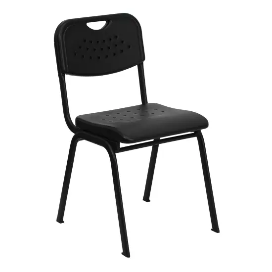 Emma and Oliver 880 lb. Capacity Plastic Stack Chair with Open Back Black {2}