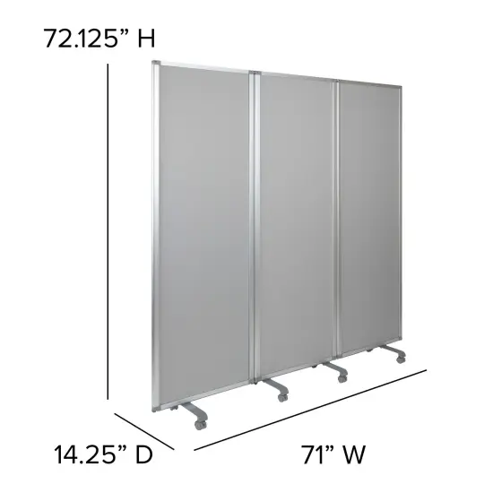 Emma and Oliver Mobile Whiteboard/Cloth 3 Section Partition with Locking Casters, 72"H x 24"W White/Gray {5}