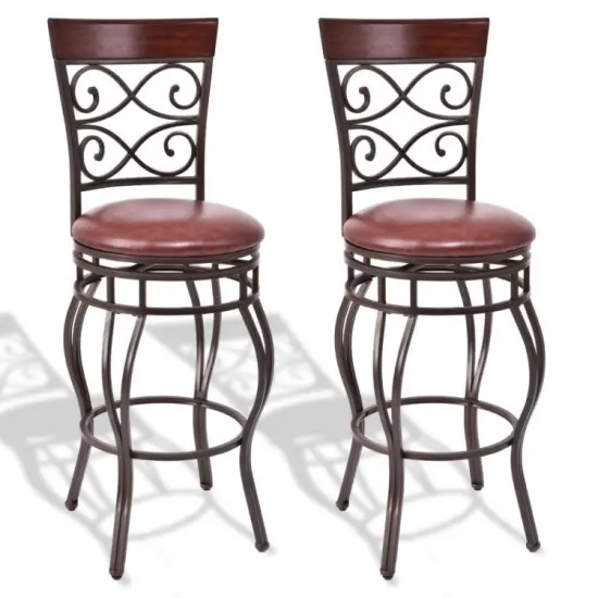 30 Inch Set of 2 Swivel Bar Stool with Curved Backrest and Footrest Black {7}
