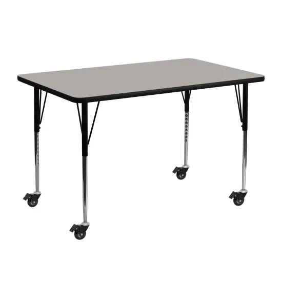 Emma and Oliver Mobile 24x48 Rectangle HP Laminate Adjustable Activity Table Yellow {7}