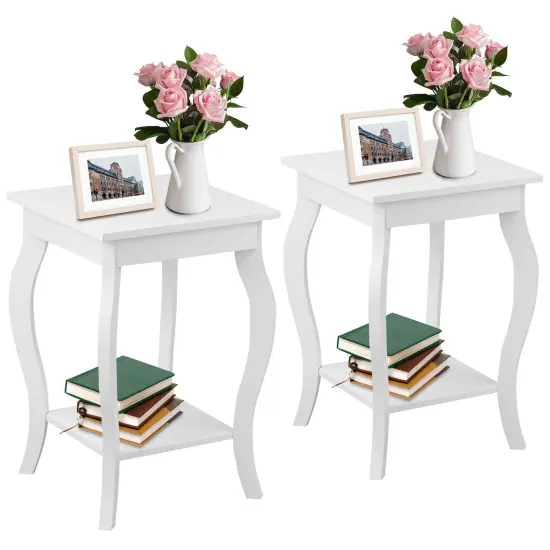 Set of 2 Accent Side Tables with Shelf White {1}