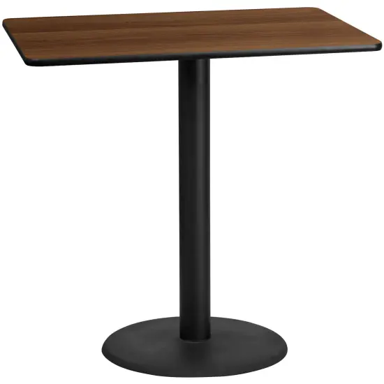 Emma and Oliver 30"x48" Rectangular Laminate Bar Table with 24" Round Base Walnut {1}