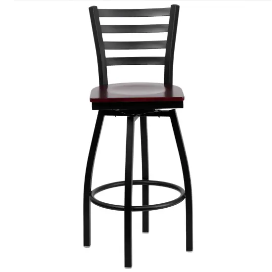 Emma and Oliver 2 Pack Ladder Back Swivel Metal Barstool Mahogany/BlackMetal {2}