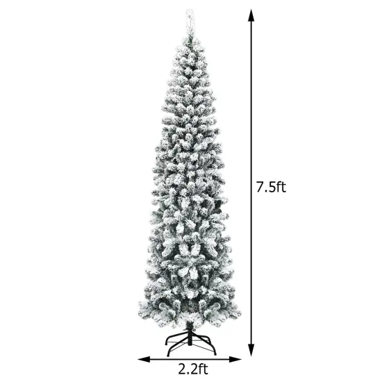 Costway 4.5/6/7.5 Ft Pre-lit Snow Flocked Artificial Pencil Christmas Pine Tree with 150/250/350 LED Lights {3}