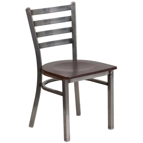 Emma and Oliver Clear Coated Ladder Back Metal Restaurant Dining Chair Walnut/ClearCoated {1}