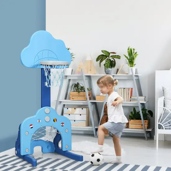 3-in-1 Kids Basketball Hoop Set with Balls Perfect for Indoor-Outdoor Use Blue {6}