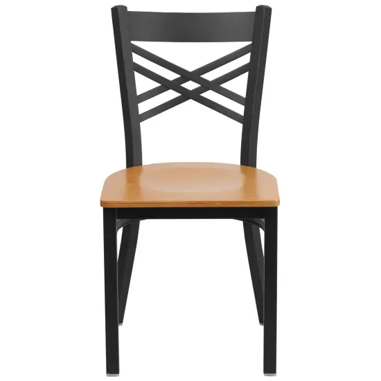 Emma and Oliver 2 Pack "X" Back Metal Restaurant Chair Natural/BlackMetal {2}