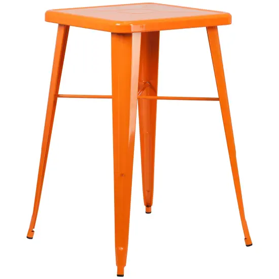 Emma and Oliver Commercial Grade 23.75" Square Metal Indoor-Outdoor Bar Set & 2 Backless Stools Orange {3}