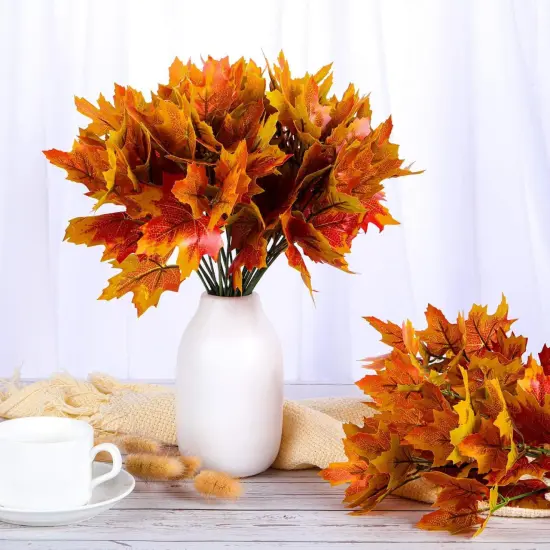 2pcs Artificial Maple Leaves Branches Fake Silk Fall Leaves Stems Fall Shrubs Bushes for Autumn Table Centerpieces {1}