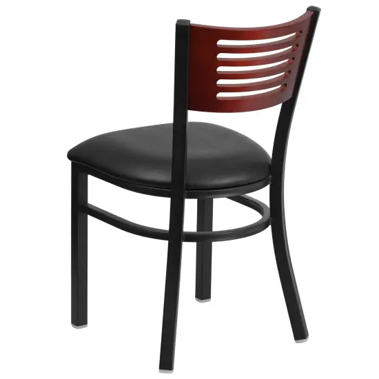 Emma and Oliver Decorative Slat Back Metal Restaurant Dining Chair Mahog/BlackVYL/Black {3}