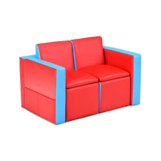 2 in 1 Multi-Functional Kids Sofa Table Chair Set with PVC Surface and Storage Box Under The Seat Pink {6}