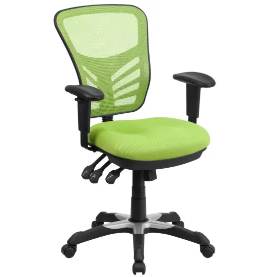 Emma and Oliver Mid-Back Mesh Triple Paddle Swivel Ergonomic Office Chair with Adjustable Arms Green {1}