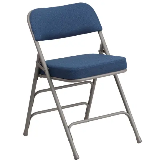 Emma and Oliver 2 Pack Premium Curved Triple Braced & Hinged Fabric Upholstered Metal Folding Chair Navy {5}