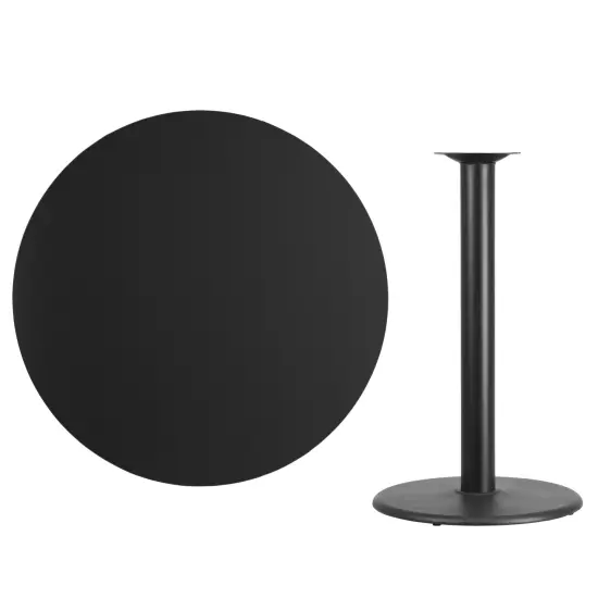 Emma and Oliver 42" Round Laminate Table Top with 24" Round Bar Height Table Base Black {3}