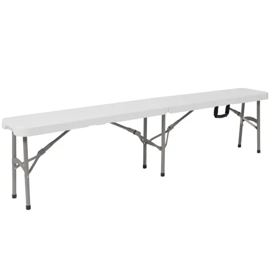 Emma and Oliver 11''W x 72"L Bi-Fold Folding Bench with Carrying Handle Granite White {1}