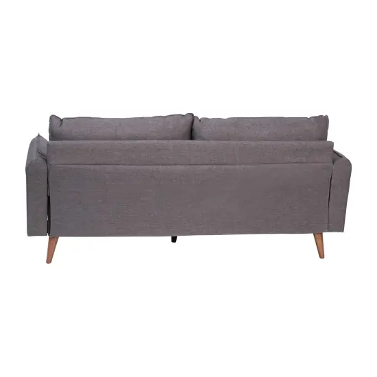 Emma and Oliver Carthage Upholstered Mid-Century Modern Pocket Spring Sofa with Wooden Legs and Removable Back Cushions Taupe {9}