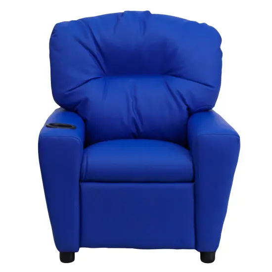 Emma and Oliver Contemporary Kids Recliner with Cup Holder Blue Vinyl {3}