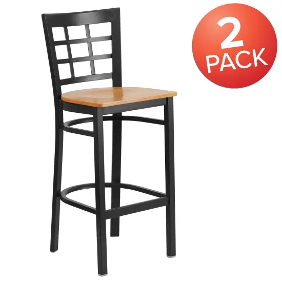 Emma and Oliver 2 Pack Window Back Metal Restaurant Barstool Natural/BlackMetal {5}