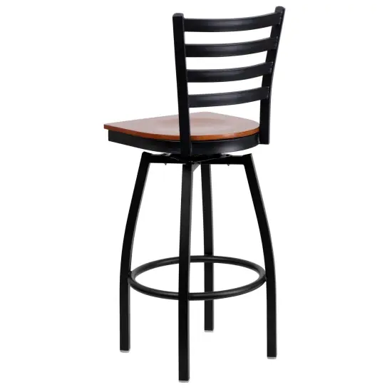 Emma and Oliver 2 Pack Ladder Back Swivel Metal Barstool BlackVYL/BlackMetal {8}