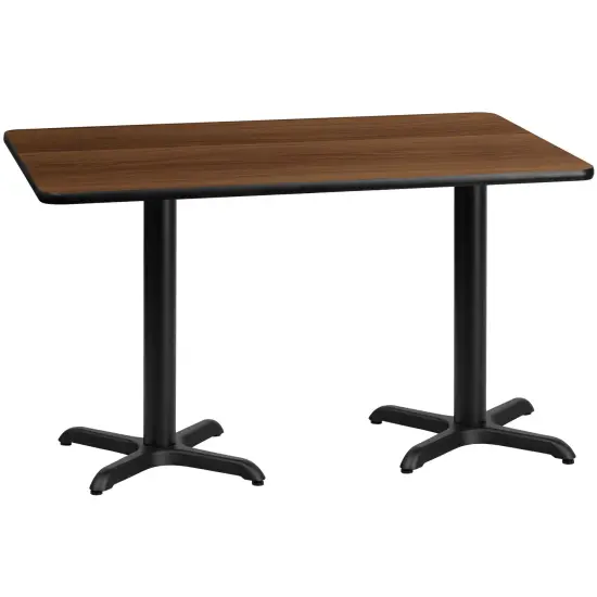 Emma and Oliver 30"x60" Rectangular Laminate Table with 22"x22" Table Height Bases Walnut {1}
