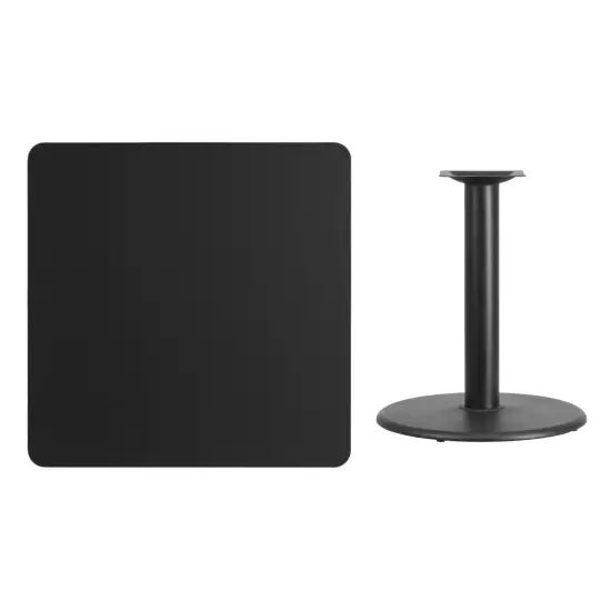 Emma and Oliver 36" Square Laminate Table Top with 24" Round Table Height Base Black {3}